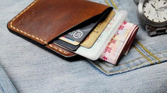 Mens Brown Leather Slim Front Pocket Wallets Leather Cards Wallet for Men - imessengerbags