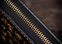 Handmade Leather Mens Chain Chinese Handwriting Biker Wallet Cool Leather Wallet Long Phone Wallets for Men