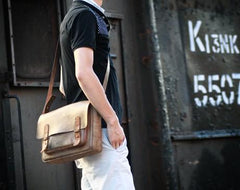Handmade Vintage Leather Mens Messenger Bags Coffee Shoulder Bags for Men