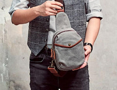 Cool Gray Canvas Mens Sling Bag Chest Bag One Shoulder Packs for men