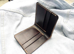Leather Mens Slim Coffee Front Pocket Bifold Small Wallets Card Wallet for Men - imessengerbags