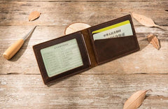 Coffee Cool Leather Mens Slim Small Wallets Bifold Vintage billfold Wallet for Men - imessengerbags