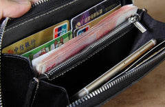 Handmade Genuine Leather Mens Cool Tooled Long Leather Wallet Bifold Clutch Wallet for Men - imessengerbags