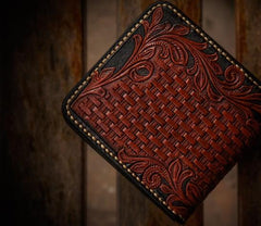 Handmade Leather Eagle Tooled Mens billfold Wallet Cool Leather Wallet Slim Wallet for Men - imessengerbags