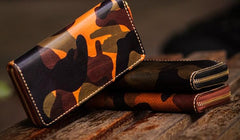 Handmade Leather Men Camouflage Cool Leather Wallet Long Phone Clutch Wallets for Men - imessengerbags