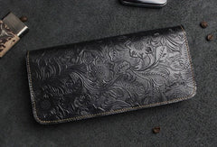 Handmade Leather Floral Mens Cool Travel Long Wallet Card Holder Card Slim Clutch Wallets for Men - imessengerbags