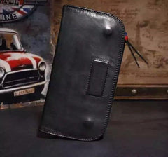 Genuine Leather Mens Cool Long Leather Wallet Zipper Clutch Wristlet Wallet for Men - imessengerbags