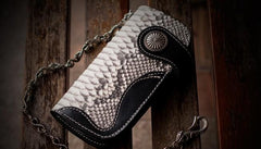 Handmade Leather Black Mens Chain Biker Wallet Cool Leather Wallet Long Clutch Wallets for Men - imessengerbags