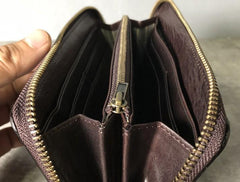 Genuine Leather Mens Cool Long Leather Phone Wallet Zipper Clutch Wallet for Men - imessengerbags