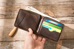 Coffee Cool Leather Mens Small Wallet Bifold Vintage Slim billfold Wallet for Men - imessengerbags