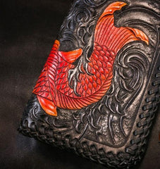 Handmade Leather Carp Mens Chain Biker Wallet Cool Leather Wallet With Chain Wallets for Men - imessengerbags