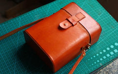 Handmade Brown Leather Mens Small Box Bag Shoulder Bag Messenger Bags for Men