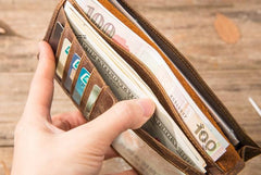 Vintage Slim long Wallets Leather Mens Tan Wallet Long Wallet for Men - imessengerbags