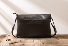 Black Large Leather Mens Cool Messenger Bags Shoulder Bags  for Men