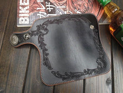 Handmade Leather Biker Wallet Tooled Floral Mens Cool Chain Wallet Trucker Wallet with Chain
