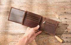 Vintage Leather Mens Small Wallets Bifold Slim billfold Wallet for Men - imessengerbags