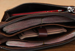 Handmade Genuine Leather Mens Cool Long Leather Wallet Zipper Clutch Wristlet Wallet for Men - imessengerbags