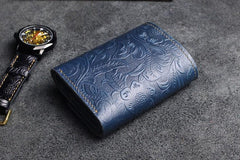 Handmade Leather Floral Mens Trifold Cool billfold Wallet Card Holder Small Card Slim Wallets for Men - imessengerbags