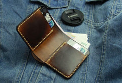Vintage Coffee Leather Mens Slim Small Wallet Leather Bifold Wallets for Men - imessengerbags