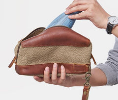 Large Canvas Leather Mens Clutch Bag Zipper Wristlet Bag Purse for Men