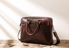 Red Brown Leather Mens Briefcase Work Bag Laptop Bag Business Bag for Men