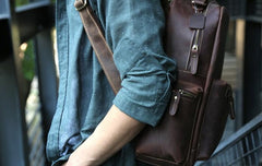 Vintage Coffee Mens Leather Backpack Travel Backpacks Laptop Backpack for men - imessengerbags