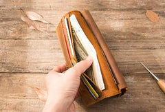 Vintage Slim long Wallet Leather Mens Tan Wallet Long Wallet for Men - imessengerbags
