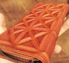 Genuine Leather Mens Cool Long Leather Wallet Zipper Clutch Wristlet Wallet for Men - imessengerbags