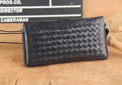 Genuine Leather Mens Cool Braided Wallet Long Leather Wallet Clutch Wristlet Wallet for Men - imessengerbags