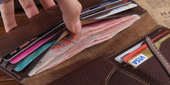 Genuine Leather Mens Cool Slim Long billfold Leather Wallet Men Small Wallets Bifold for Men - imessengerbags
