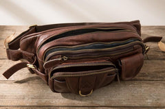 Coffee Cool Leather Fanny Packs Mens Waist Bag Hip Pack Belt Bag for Men