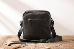 Black Small Leather Mens Shoulder Bags Messenger Bags for Men