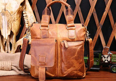Vintage Coffee Leather Mens Briefcase Laptop Bag Business Bags Work Bag for Men - imessengerbags