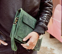Cool Leather Large Mens Wristlet Bag Vintage Clutch Zipper Bag for Men