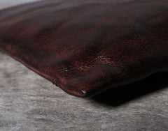 Handmade Genuine Leather Mens Clutch Cool Slim Wallet Zipper Clutch Wristlet Wallet for Men