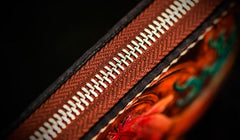 Handmade Leather Tooled Carp Mens Chain Biker Wallet Cool Leather Wallet Long Phone Wallets for Men