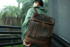 Cool Leather Coffee Mens Backpack Travel Backpacks Laptop Backpack for men