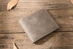 Cool Leather Mens Gray Small Wallet Bifold Vintage Slim billfold Wallet for Men - imessengerbags