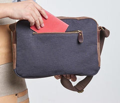 Mens Leather Canvas Gray Cool Messenger Bag Side Bag Shoulder Bag for Men - imessengerbags