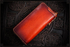 Handmade Leather Tibetan Mens Chain Biker Wallet Cool Leather Wallet Long Clutch Wallets for Men - imessengerbags