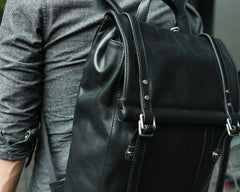 Black Leather Mens Backpack Travel Backpacks Laptop Backpack for men - imessengerbags