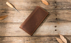 Cool Vintage Slim Mens long Wallet Leather Wallet Bifold Long Wallets for Men - imessengerbags