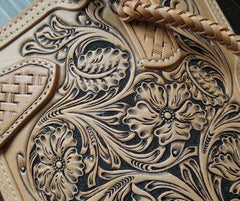 Handmade Leather Biker Wallet Tooled Floral Mens Cool Chain Wallet Trucker Wallet with Chain