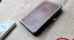 Mens Leather Slim Front Pocket Bifold Small Wallets Card Wallet for Men - imessengerbags