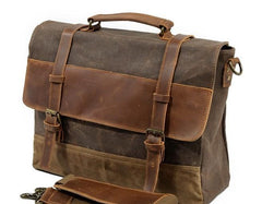 Mens Waxed Canvas Leather Side Bag Messenger Bag Canvas Courier Bag for Men