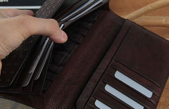 Genuine Leather Mens Cool Long Leather Wallet Zipper Clutch Wristlet Wallet for Men - imessengerbags