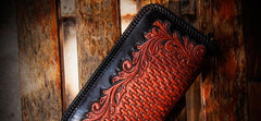 Handmade Leather Men Tooled Eagle Cool Leather Wallet Long Phone Clutch Wallets for Men - imessengerbags