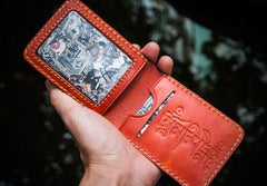 Handmade Leather License Wallet Tooled Mens billfold Wallet Cool Leather Wallet Slim Wallet for Men - imessengerbags