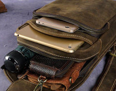 Vintage Leather Mens One Shoulder Backpack Sling Bag Chest Bag Sling Backpack for men