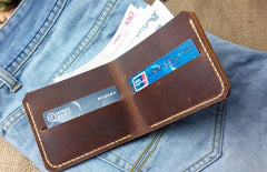 Leather Mens Slim Front Pocket Bifold Brown Small Wallets Card Wallet for Men - imessengerbags